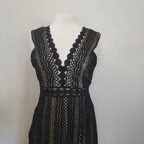 NEW Lush Black w/Tan Lining Eyelet Sleeveless Cocktail Dress Size L - Picture 2 of 14